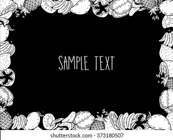 Fruits border vector black and white