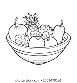 Fruits bowl colorir página vetor ilustração desenho simples