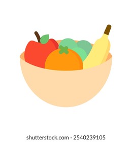 Frutas en un tazón. Salud, dieta, alimentación, nutrición, conceptos vitamínicos. Ilustración aislada de diseño de Vector plano.