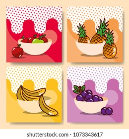 fruits bowls set fresh delicious dieting healthy