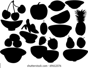 Fruits and bowls - vector