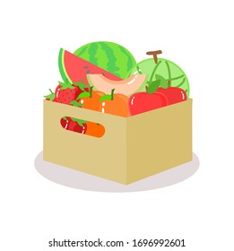 fruits in box on white background vector