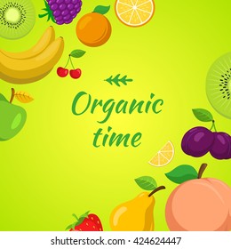 Fruits bright composition. Summer fruits and berries vector illustration. Easy to edit design template.
