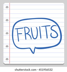 Fruits Bubble Text School Doodle Icons Hand vector illustration sketch.