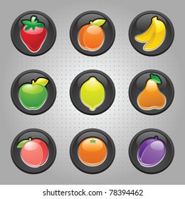 Fruits button black, web 2.0 icons, vector