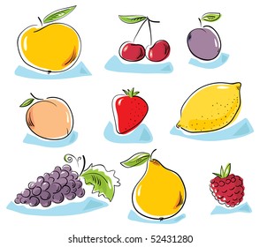 fruits fruits cartoon set fruits cherry fruit group harvest pile food leaf healthy set series nurture painting image illustration citron grape collection nourishment acid vector apple stack pear alime