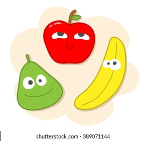 Fruits Cartoon Set, a hand drawn vector illustration set of fruits cartoon, isolated on a simple background with a simple shadow backdrops (each elements are on separate groups for easy editing).
