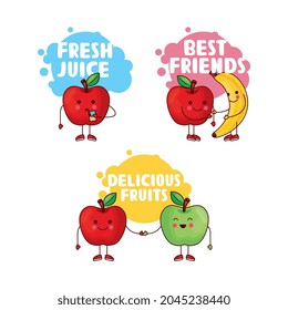 fruits cartoons set with message .vector illustration