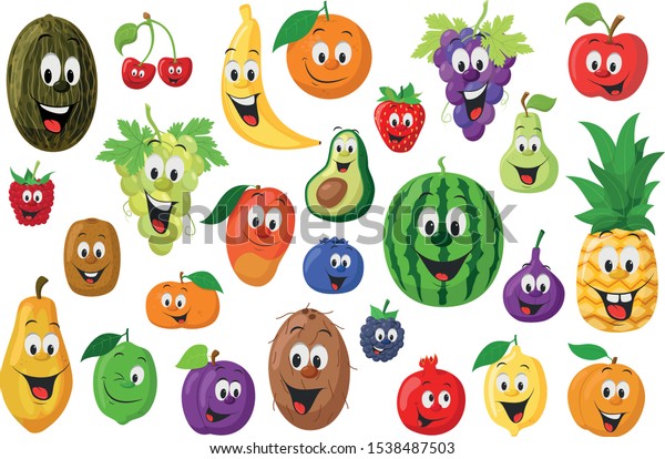 Fruits Charactersコレクション カートーンのスタイルの26種類の果物のセットベクターイラスト のベクター画像素材 ロイヤリティフリー