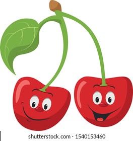 Fruits Characters Collection: Ilustração vetorial de um par engraçado e sorridente de cerejas.