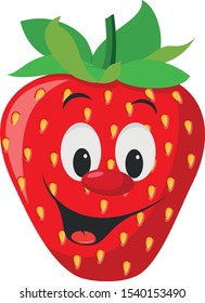Colección de personajes de frutas: Ilustración vectorial de un personaje de fresa divertido y sonriente.