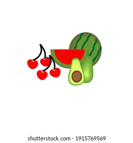 Früchte Kirschen, Avocado und Wassermelonen