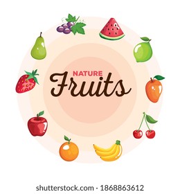 fruits circle icon set design, healthy organic food theme Vector illustration
