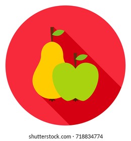Fruits Circle Icon. Vector Illustration. Pear and Apple.