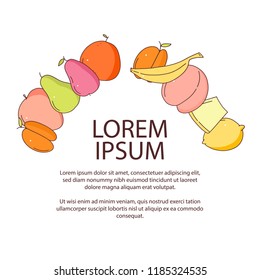 Fruits in the circle on white background. There is place for your text in the center. Vintage fruits for your design. Vector background.