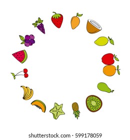 fruits in circle shape over white background. colorful design. vector illustration