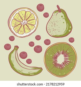 Fruits collection for the background. A set of fruits for banners, textiles, wallpaper, wrapping paper. A group of elements.