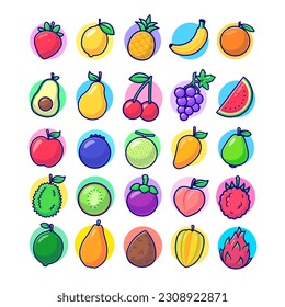 Fruits Collection Cartoon Vector Icon Illustration. Food Nature Icon Concept Isolated Premium Vector. Flat Cartoon Style