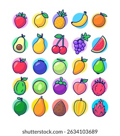 Fruits Collection Cartoon Vector Icon Illustration