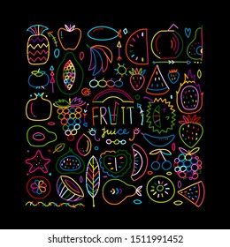 Fruits collection, creative background for your design. Vector illustration