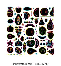 Fruits collection, creative background for your design. Vector illustration