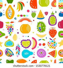 Fruits collection, creative seamless background for your design. Vector illustration
