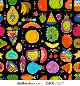 Fruits collection, creative seamless background for your design. Vector illustration