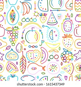 Fruits collection, creative seamless background for your design. Vector illustration