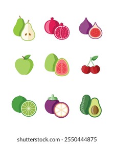 Fruits collection flat design fruit concept vector illustration