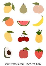 Recogida de frutas en un estilo sencillo y plano a mano.