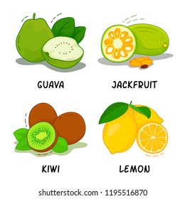 Fruits, Fruits Collection, Guava, Jackfruit, Kiwi, Lemon