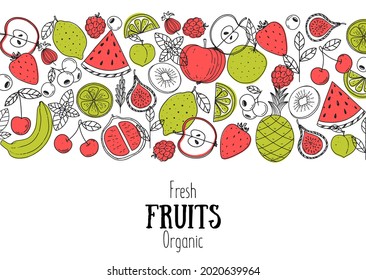 Fruits collection. Hand drawn vector illustration. Minimalist design. Scandinavian style illustration. Healthy organic food.