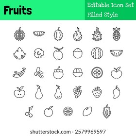 Fruits Collection Icon Set Lineart Style