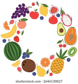 Fruits collection. Illustration in flat style. Cute colorful vector illustration template with different types of fruits 