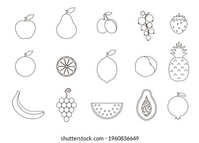 frutos, una colección de iconos lineales. ilustración vectorial. contornos negros sobre un fondo blanco.