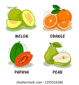 Fruits, Fruits Collection, Melon, Orange, Papaya, Pear