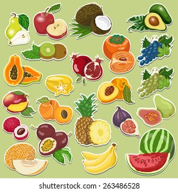 Fruits collection on tags. Vector illustration for your design