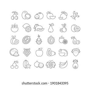 Fruits. Collection of perfectly thin icons for web design, app, and the most modern projects. The kit of signs for category Food and Drinks.