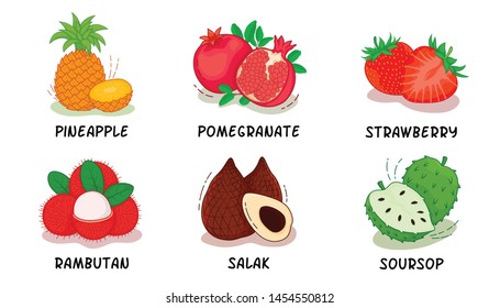 Fruits, Fruits Collection, Pineapple, Pomegranate, Strawberry, Rambutan, Salak, Soursop
