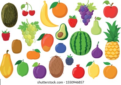 Fruits Collection: Set of 26 different fruits in cartoon style Vector illustration