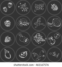 Fruits collection. Set of hand drawn icons of graphic illustrations