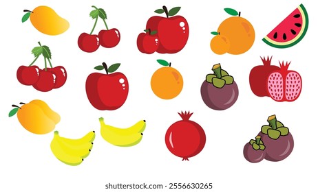 Fruits collection. Vector of various types of Fruits isolated on white background