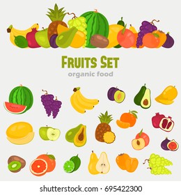 Fruits color flat icons set for web and mobile design