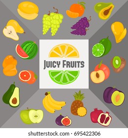 Fruits color flat icons set for web and mobile design