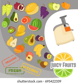 Fruits color flat icons set for web and mobile design