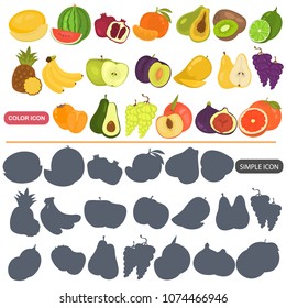 Fruits color flat and simple icons set for web and mobile design