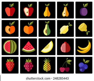 Fruits color icons set. Vector illustration