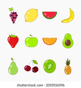 Fruits colored icon set. Flat Vector illustration line icons set for mobile, web and menu design. Food concept