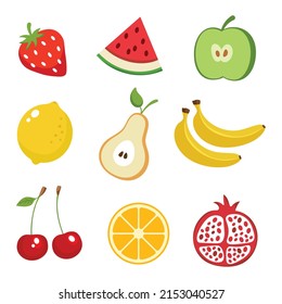 fruits colored set vector illustration.