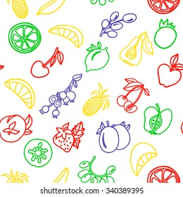 Fruits colorful contour seamless pattern for your design, art or package on white background